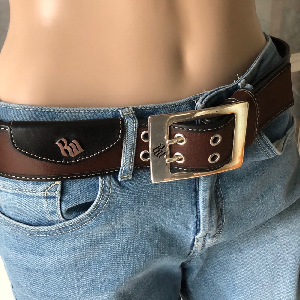 Rocawear vntg brw/blk  trim dbl hole western belt